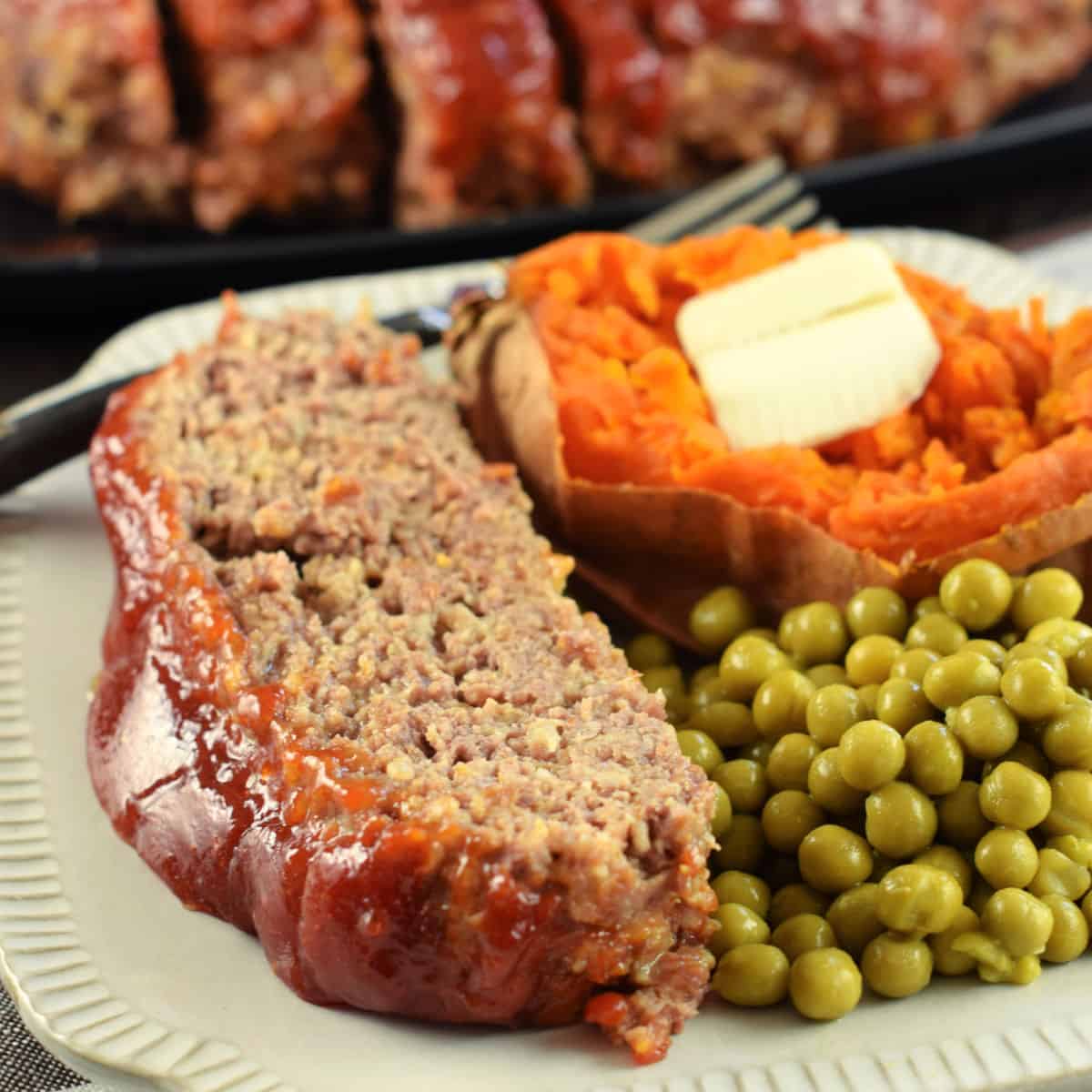 meatloaf, peas and sweet potato